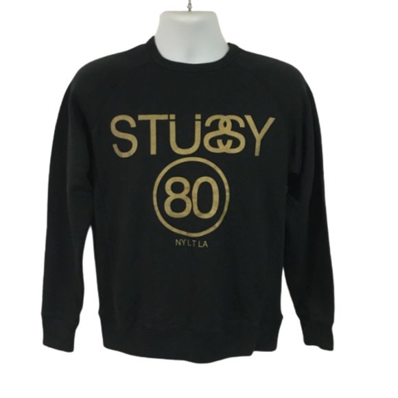 Stussy Other - Stussy Black Gold Letters Crewneck Sweater Sz S